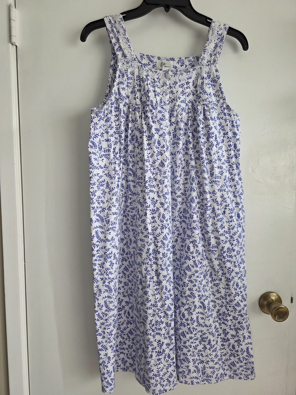 Aria Collection White and Blue Floral Cotton Sleep Chemise